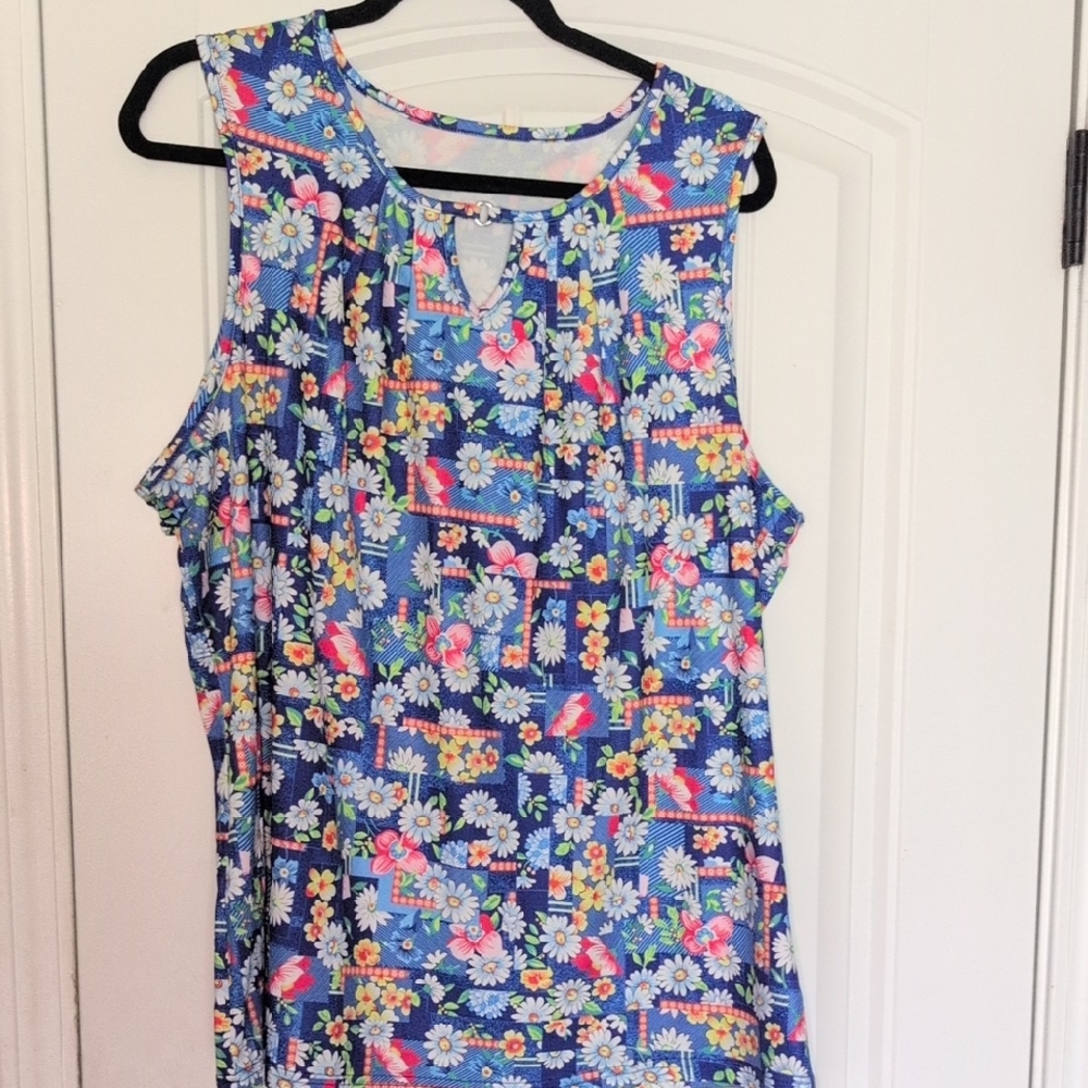 Unk Blue Floral & Bird Print Sleeveless Tank